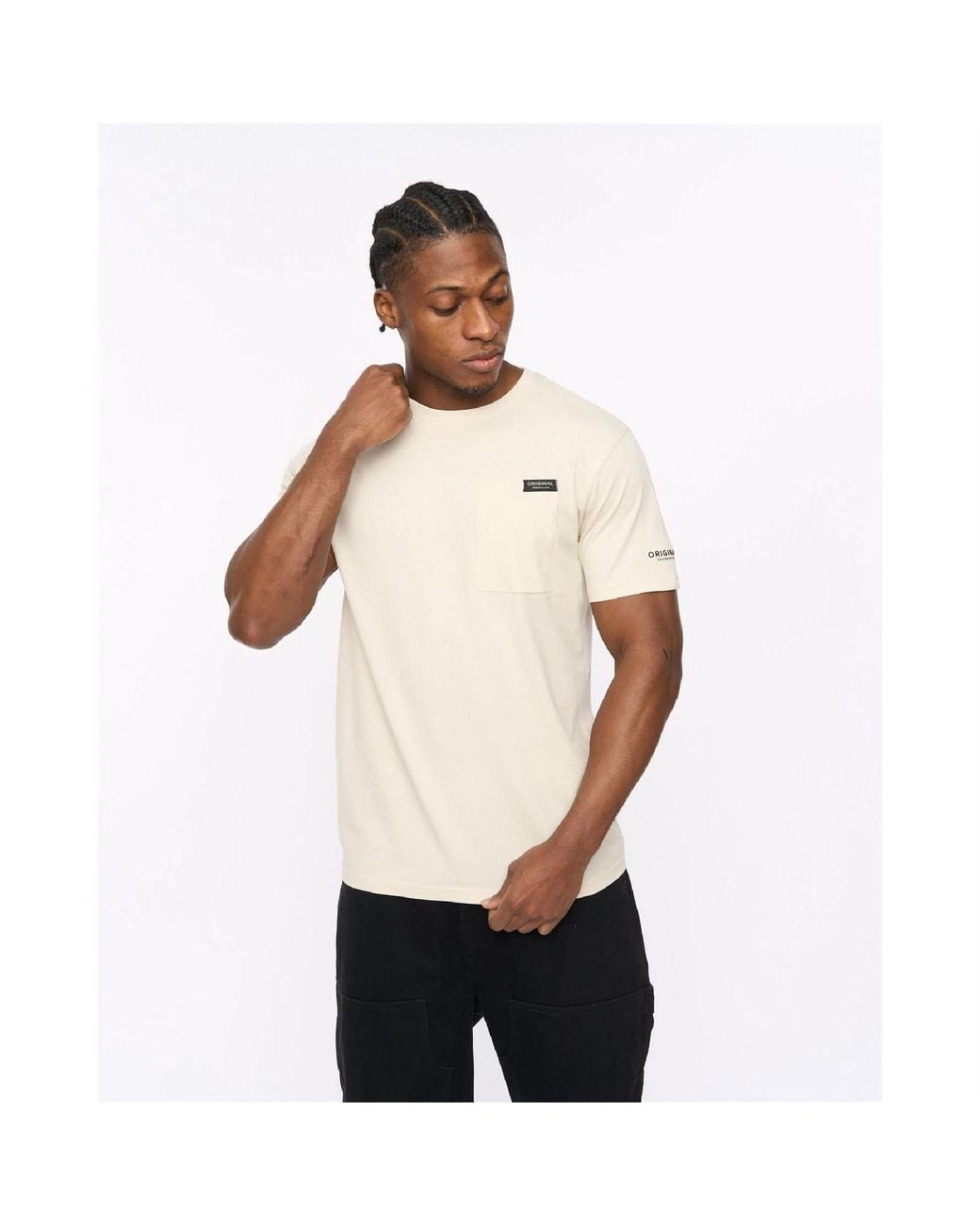 Crosshatch Gray Preece Hem Label Patch Crew Neck Short Sleeve T-Shirt for men