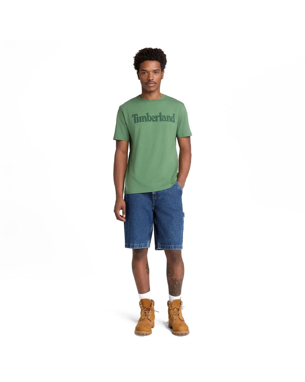Timberland Green Northwood Wordmark Logo T-Shirt for men