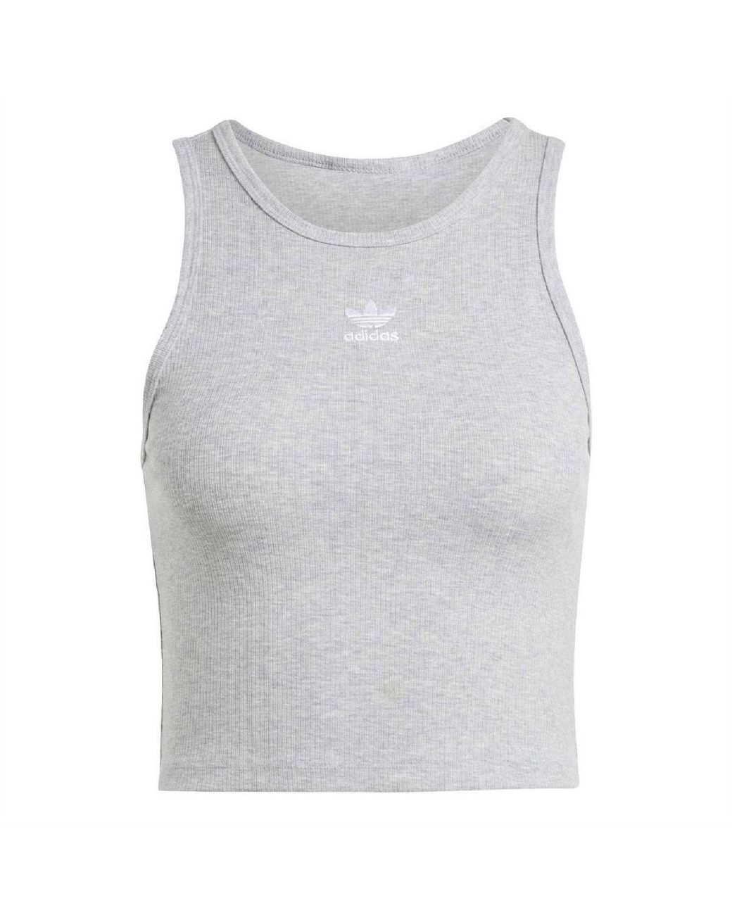 Adidas Originals Gray Slim Fit Crew Neck Bold Logo Rib Tank 10 (S)