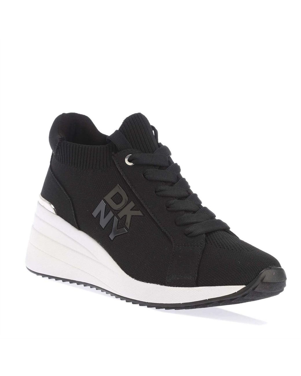 DKNY Black Lace Up Wedge Trainers