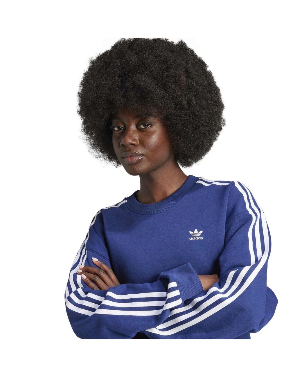 Adidas Originals Blue 3 Stripes Crew Neck Long Sleeve Jersey Sweatshirt 8 (Xs)
