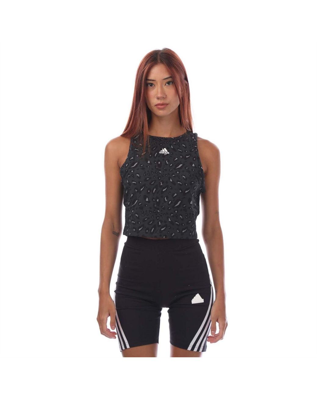 Adidas Black Animal Print Crop Tank Top