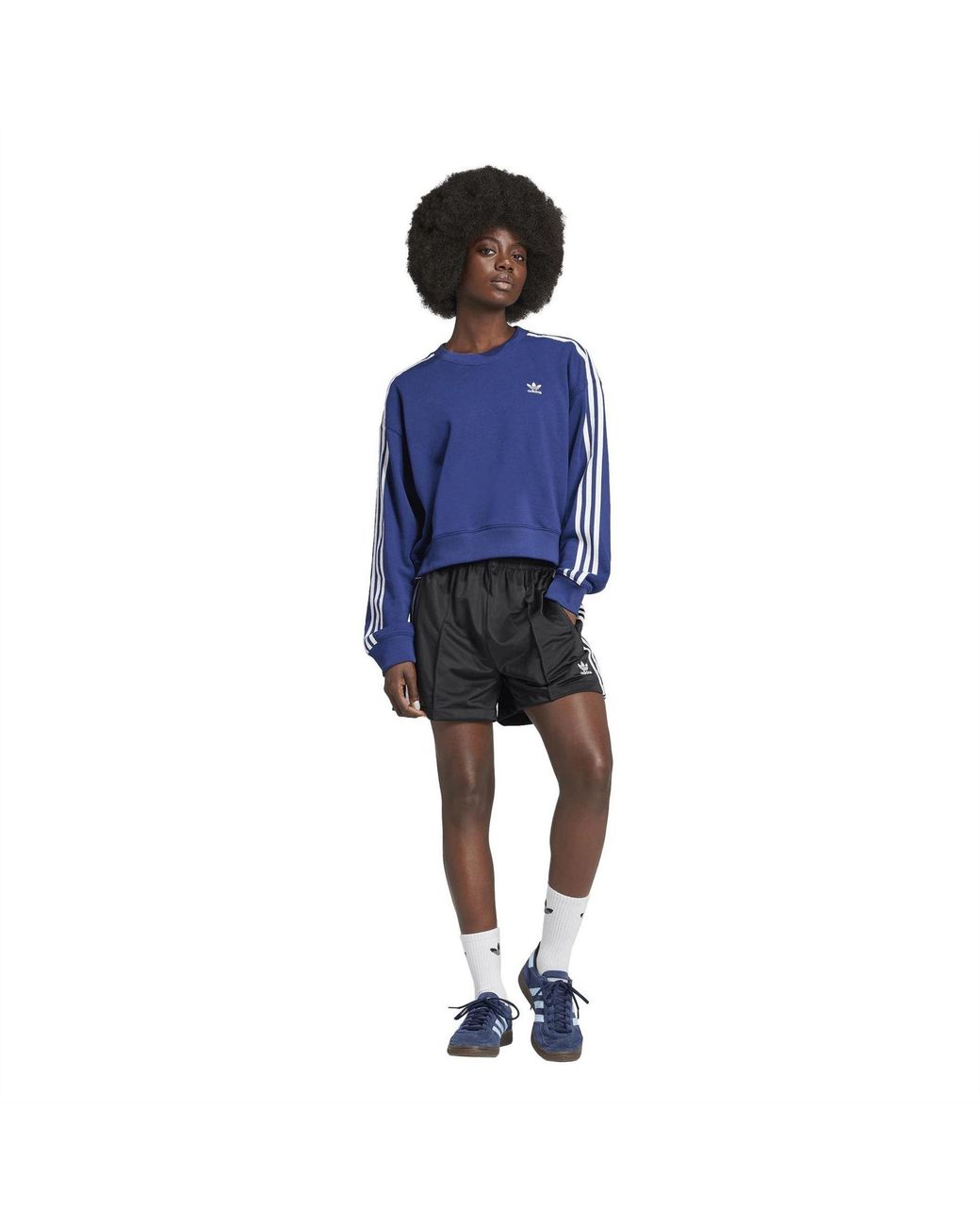 Adidas Originals Blue 3 Stripes Crew Neck Long Sleeve Jersey Sweatshirt 8 (Xs)