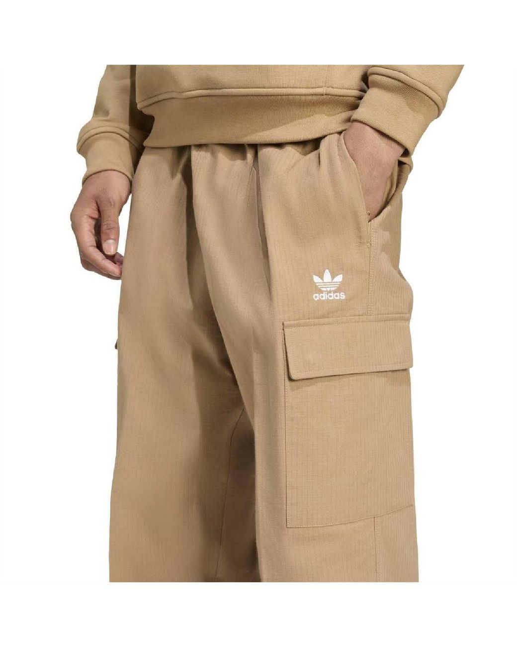 Adidas Originals Natural Trefoil Solid Patterned Cargo Pants for men