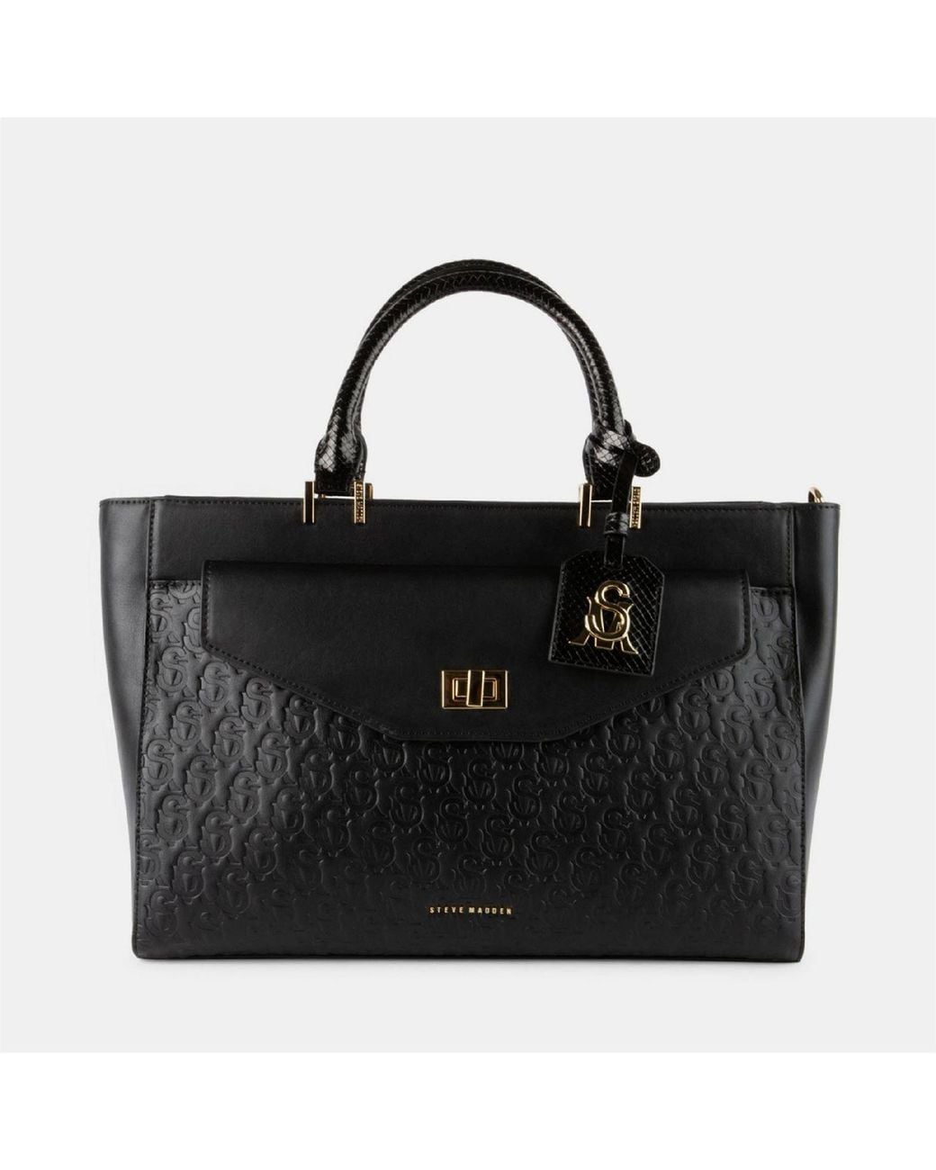 Steve Madden Black Rectangle Shape Tote Handbag With Badge