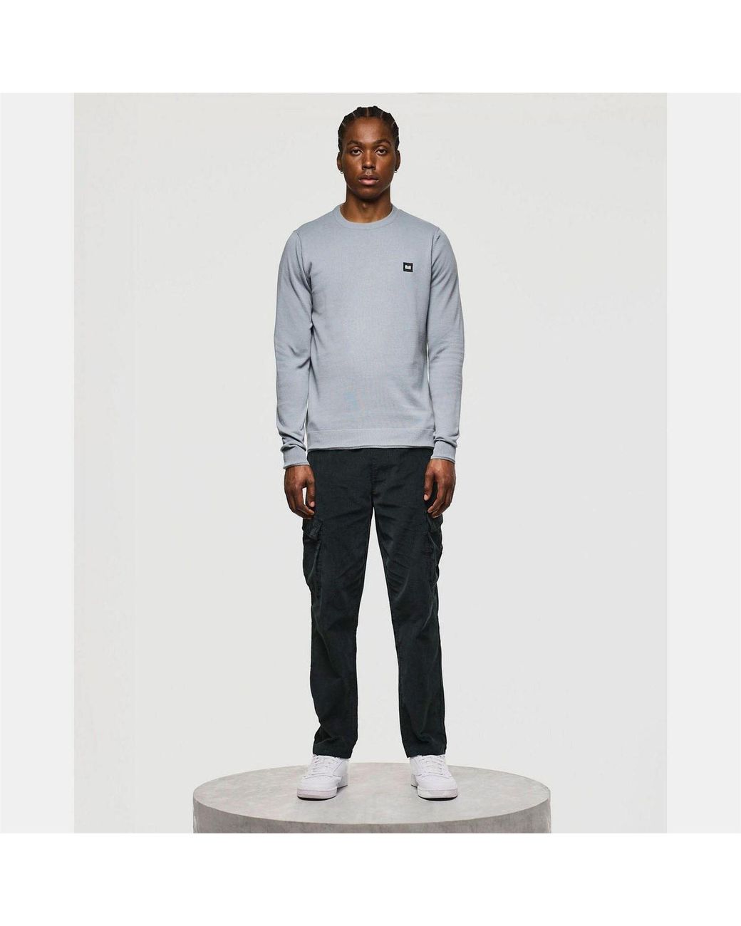 Weekend Offender Gray Solace Fine Gauge Crew Knit Sweater for men