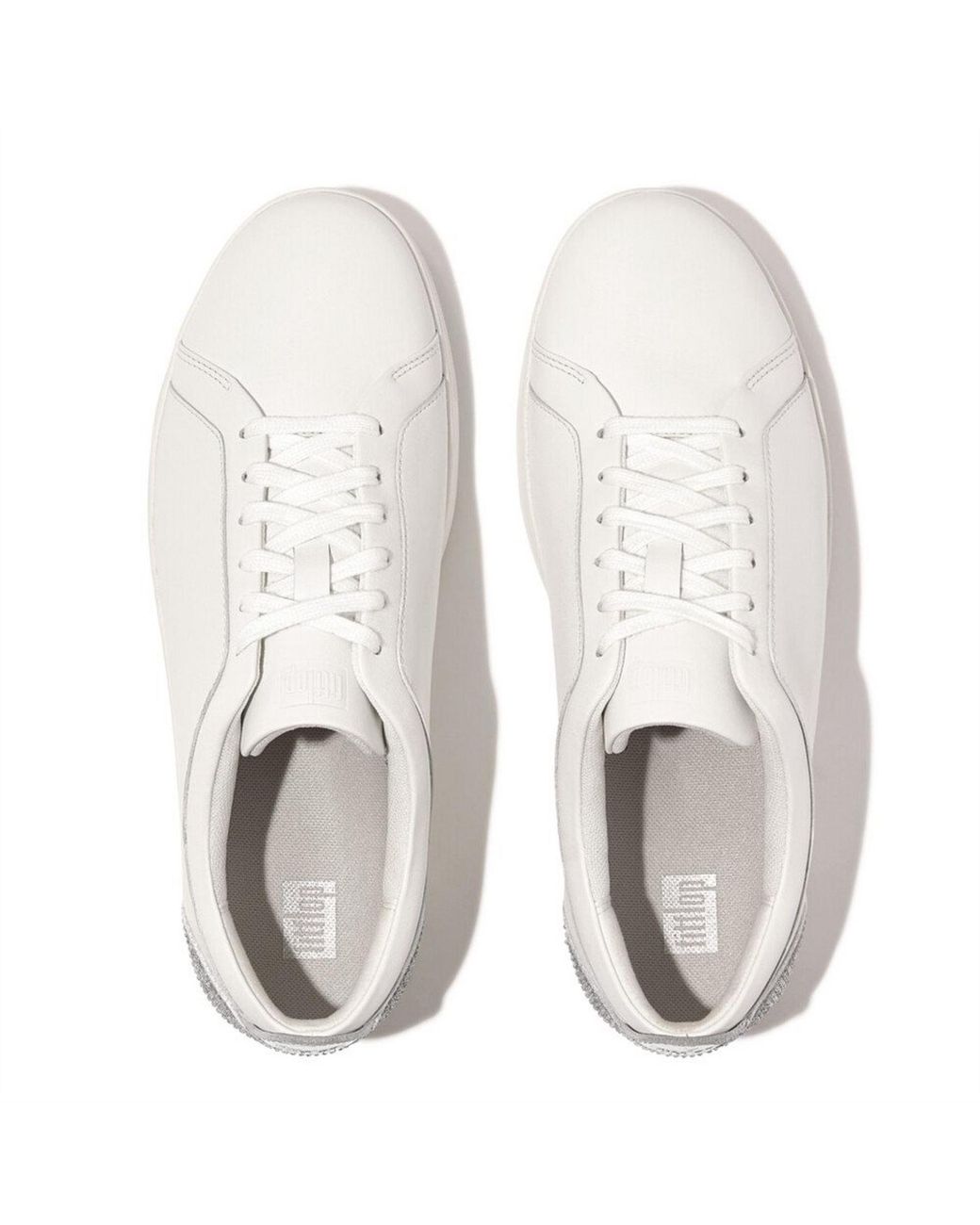 Fitflop White Rally Crystal-Backtab Leather Trainers Leather Crystal Covered Microfibre