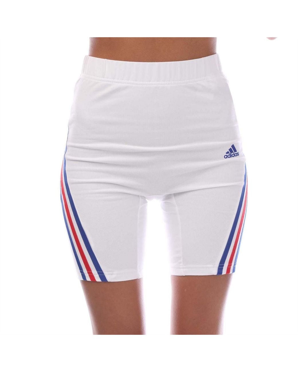 Adidas White Icons 3 Stripes Biker Shorts