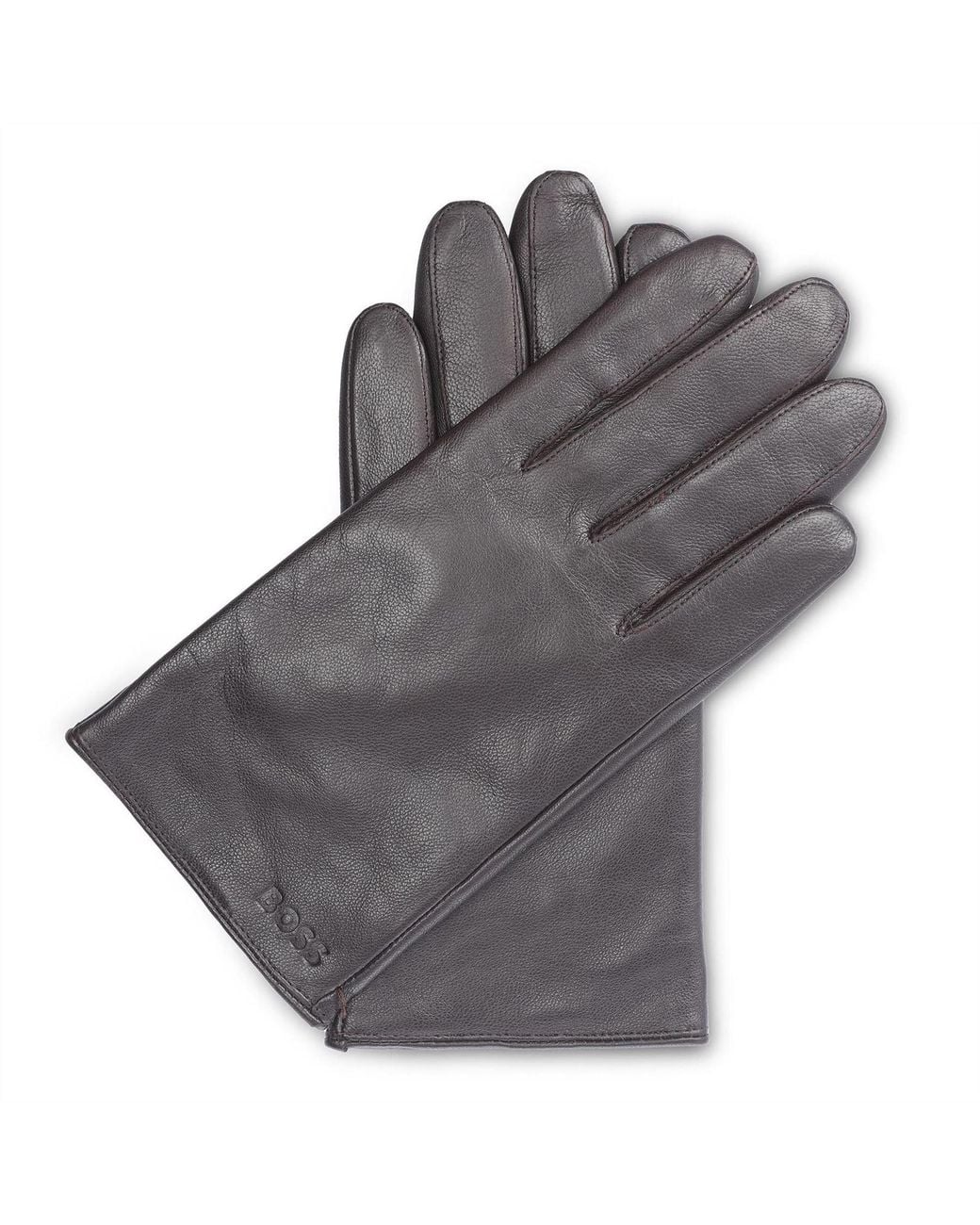 Boss Gray Leather Gloves for men