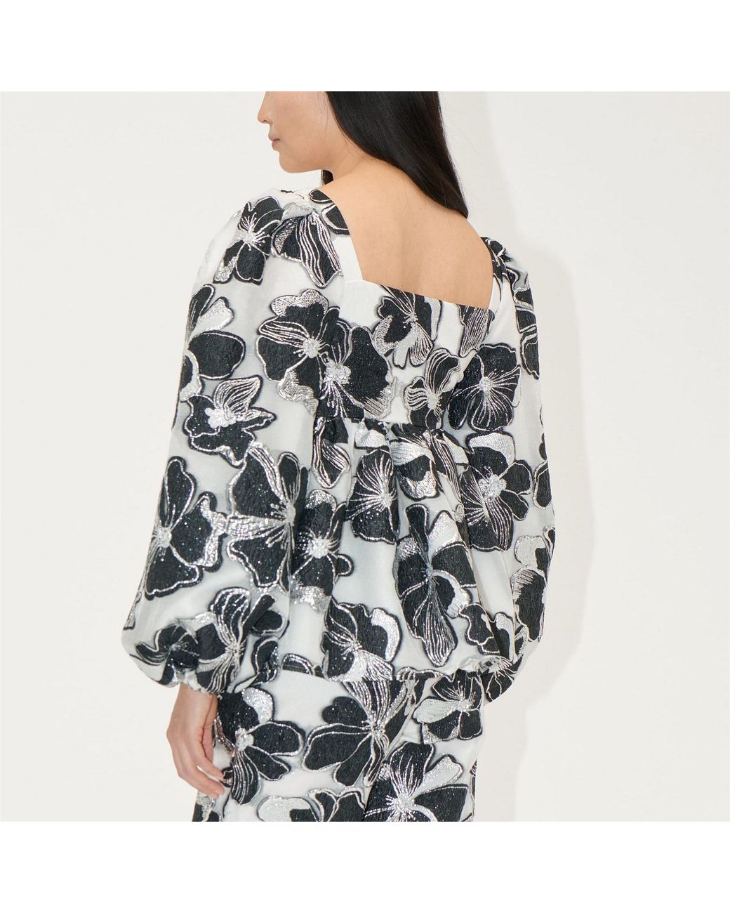 Stine Goya Gray Square Neck Long Sleeve Top