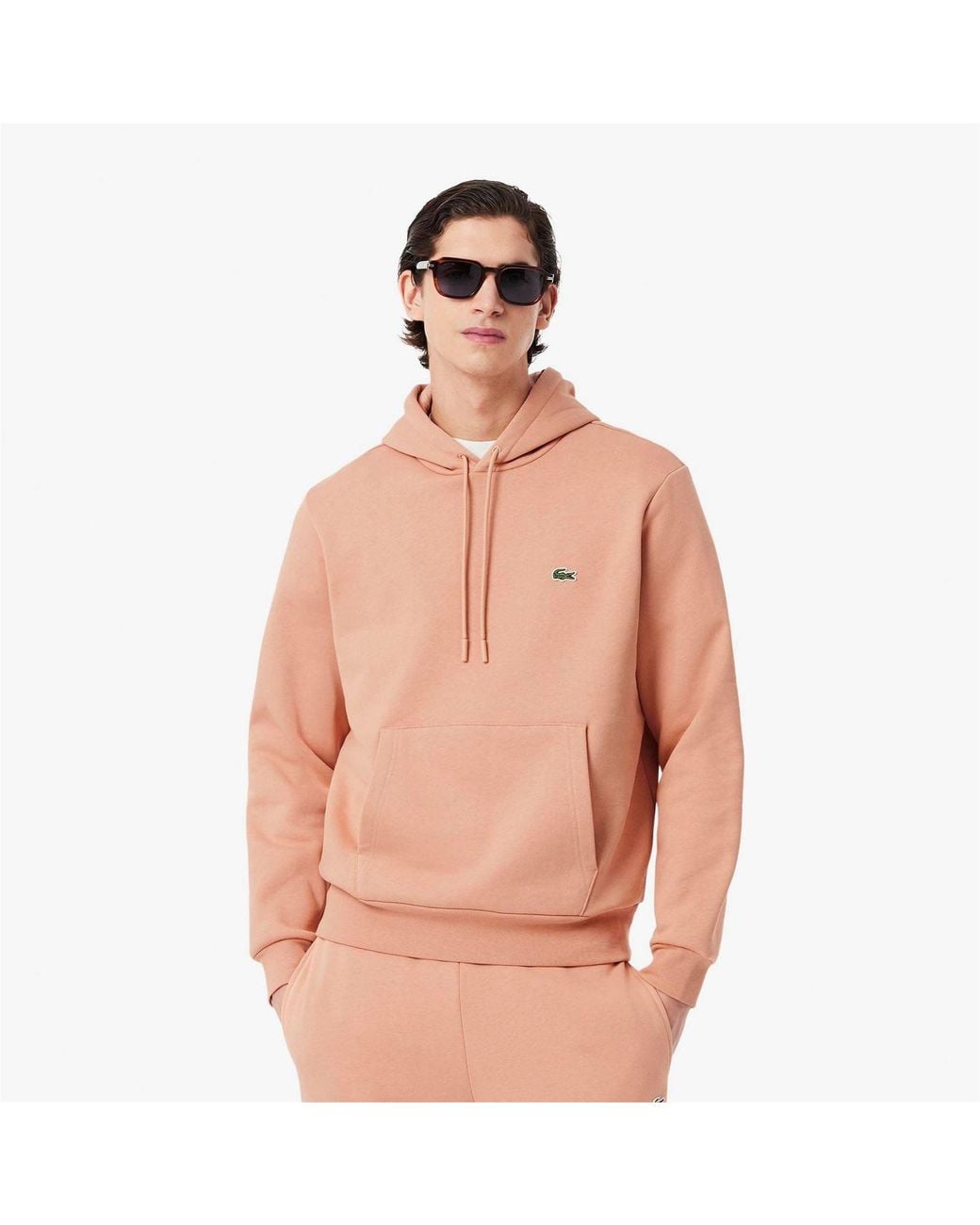Lacoste Pink Cotton Fleece Hoodie for men
