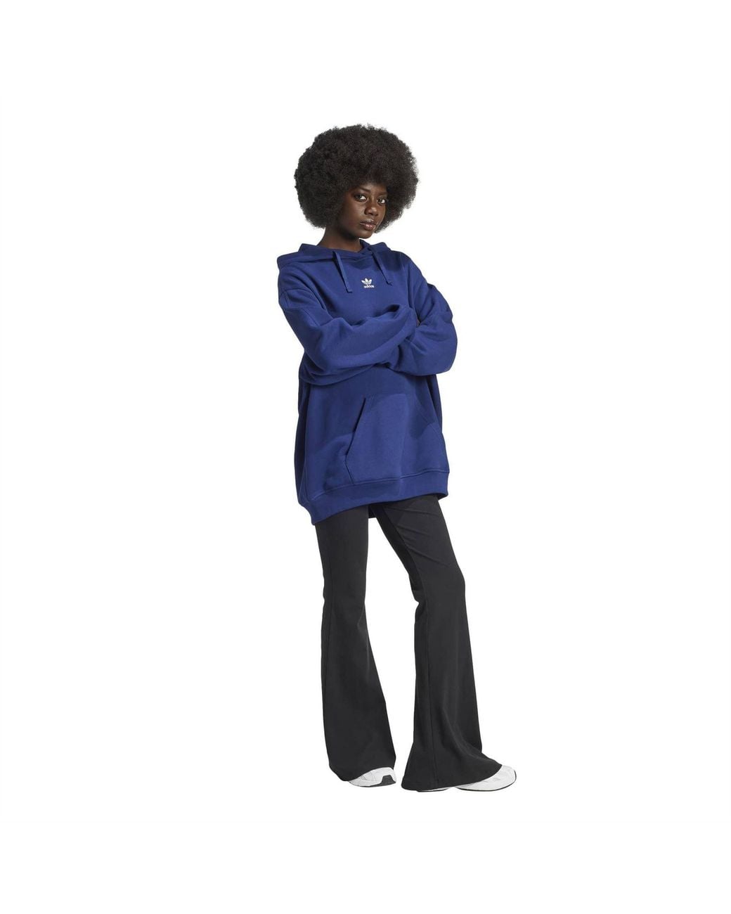 Adidas Originals Blue Essential Oversized Hooded Kangaroo Pocket Sweatshirt 6 (Xxs)