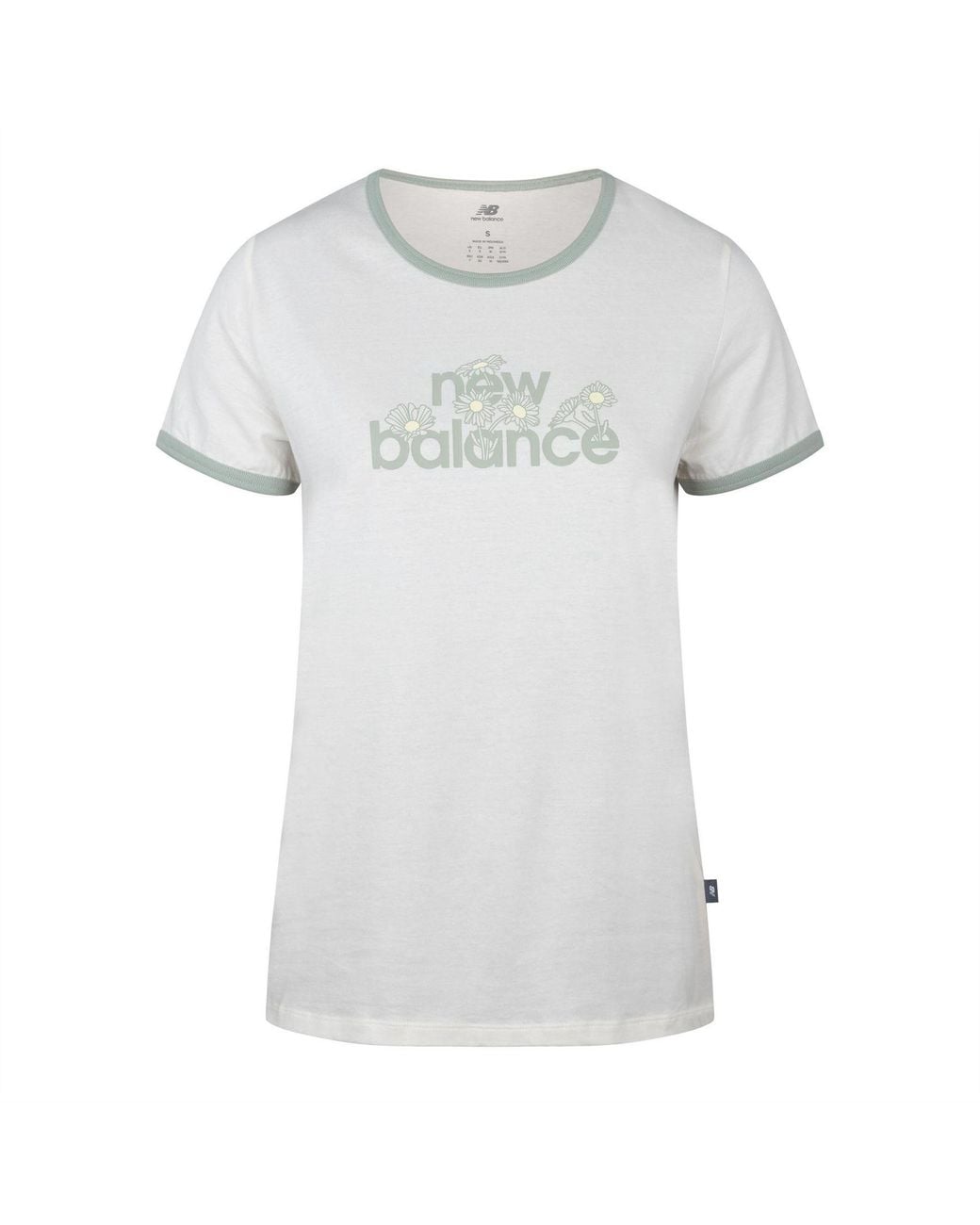 New Balance White Text Graphic Crew Neck Short Sleeve Ringer T-Shirt 8 (Xs)