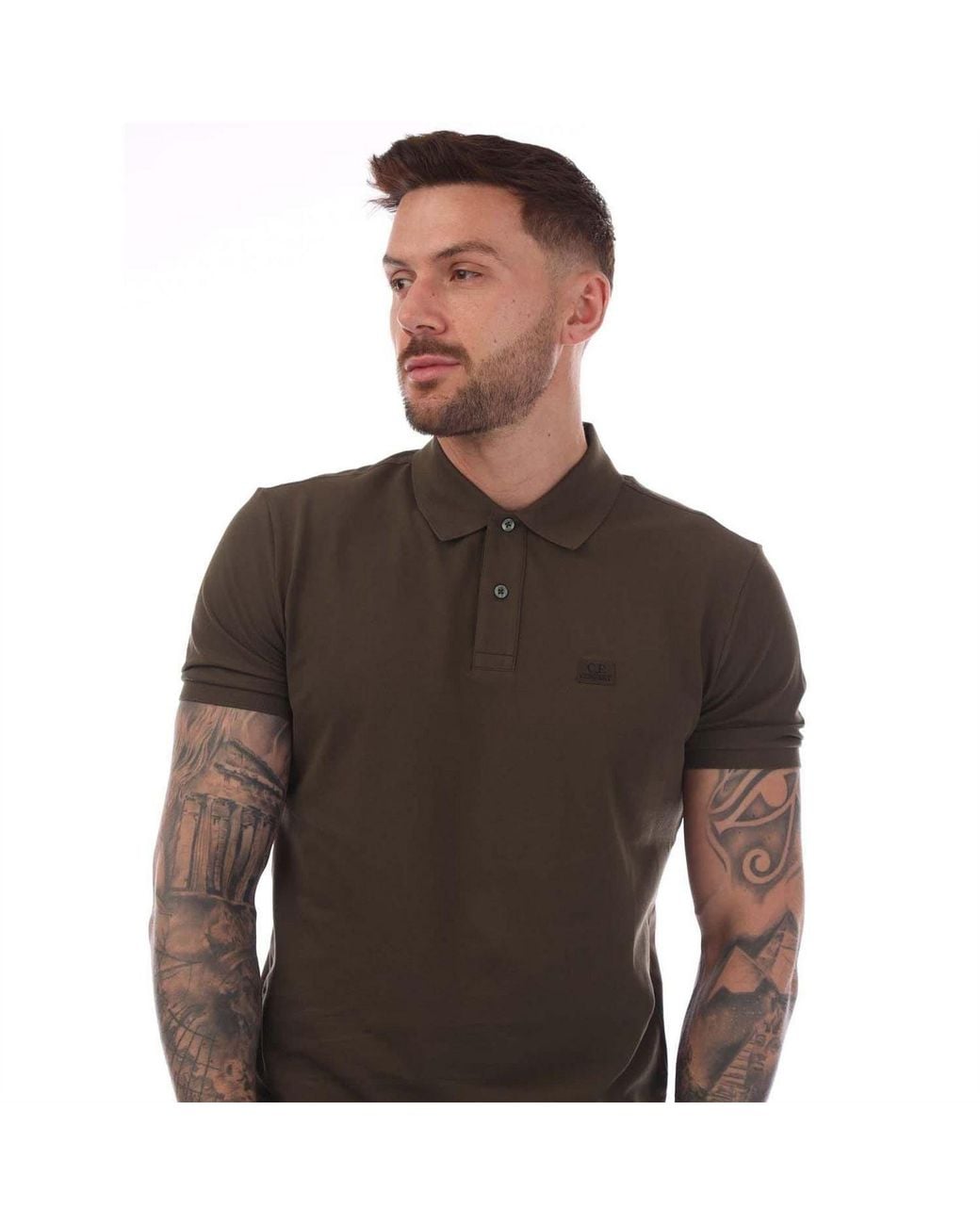 C P Company Brown Piquet Logo Polo Shirt for men