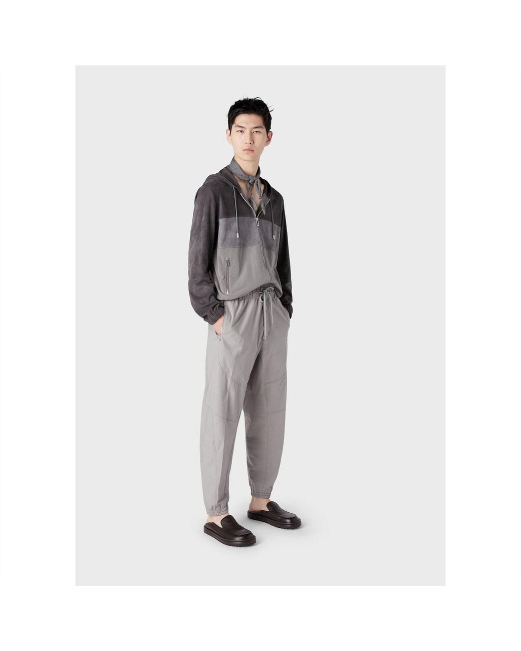 EA7 Gray Colourblock Hooded Jacket for men