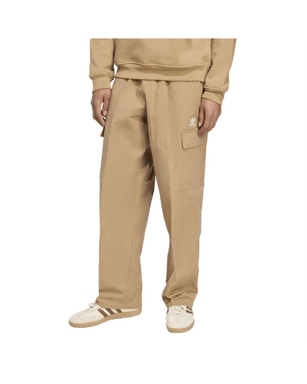 Adidas Originals Natural Trefoil Solid Patterned Cargo Pants for men