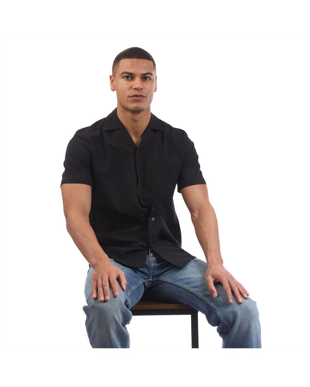 HUGO Black Ellino Short Sleeve Shirt for men