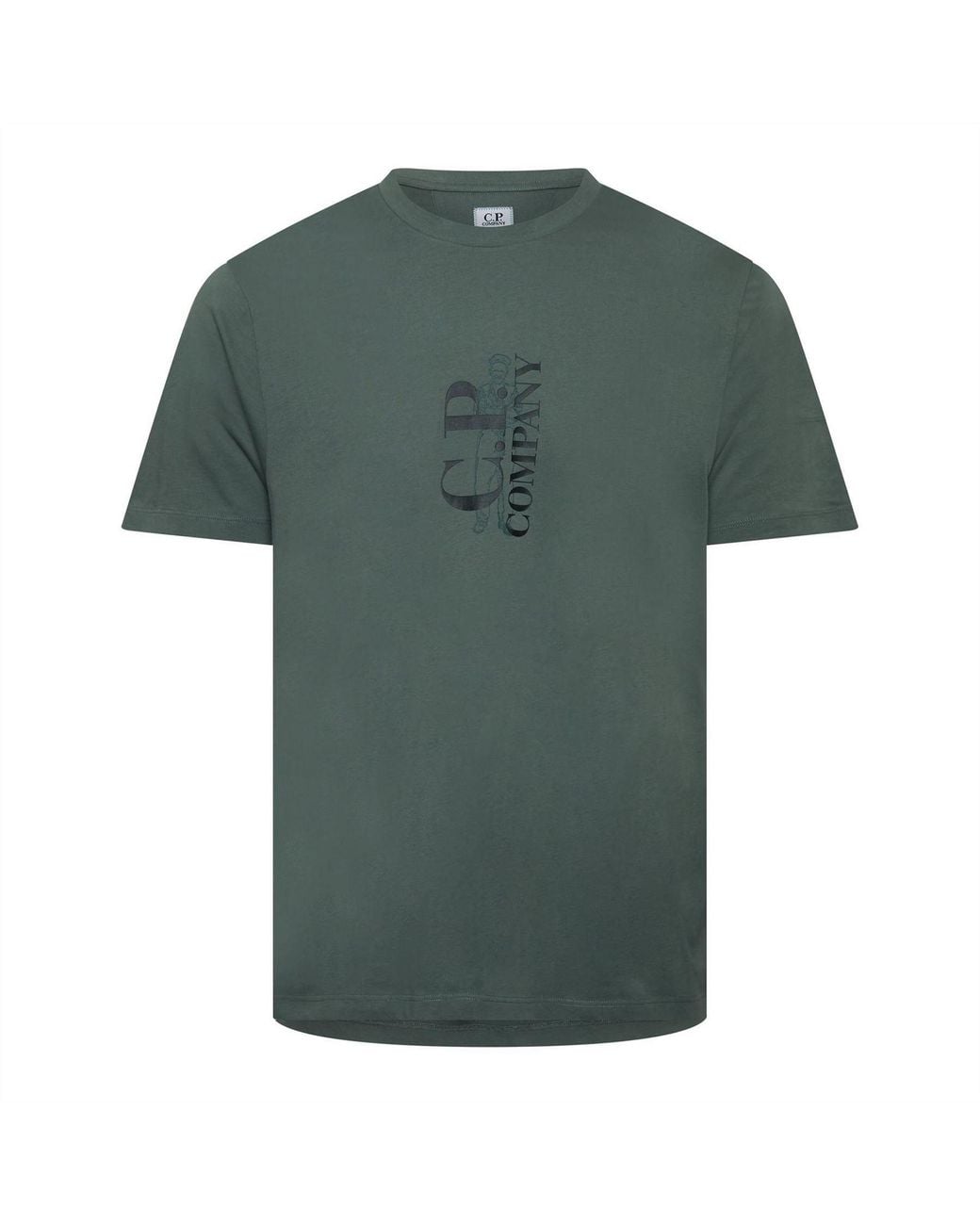C P Company Green 1 Jersey Vertical Logo T Shirt for men
