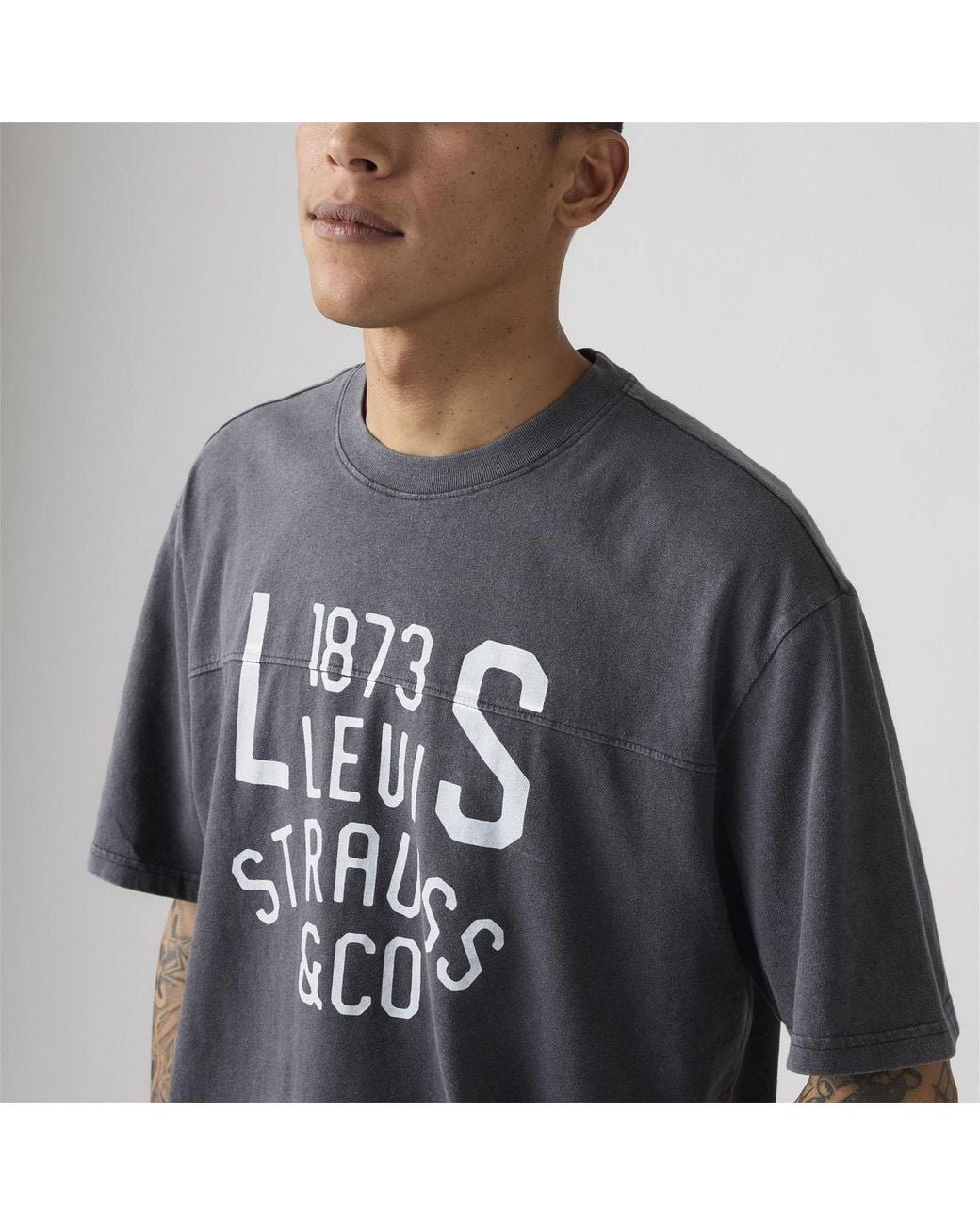 Levi's Gray Lockwood Text Graphic Crew Neck Short Sleeve T-Shirt for men
