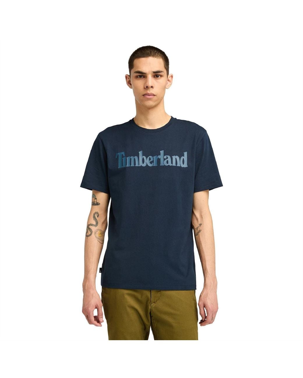 Timberland Blue Northwood Wordmark Logo T-Shirt for men