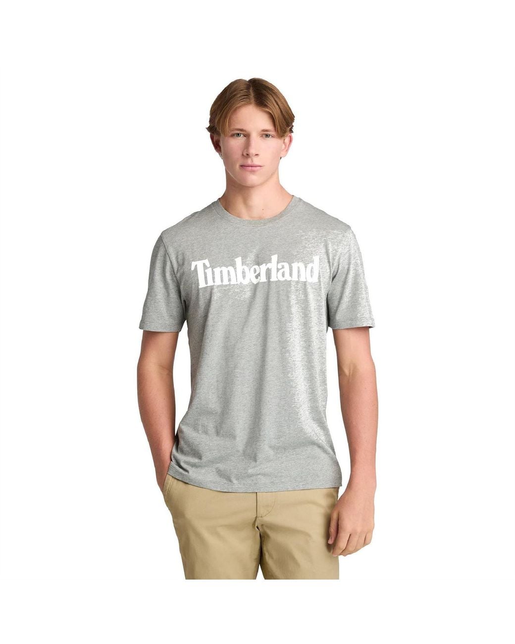 Timberland Gray Northwood Wordmark Logo T-Shirt for men