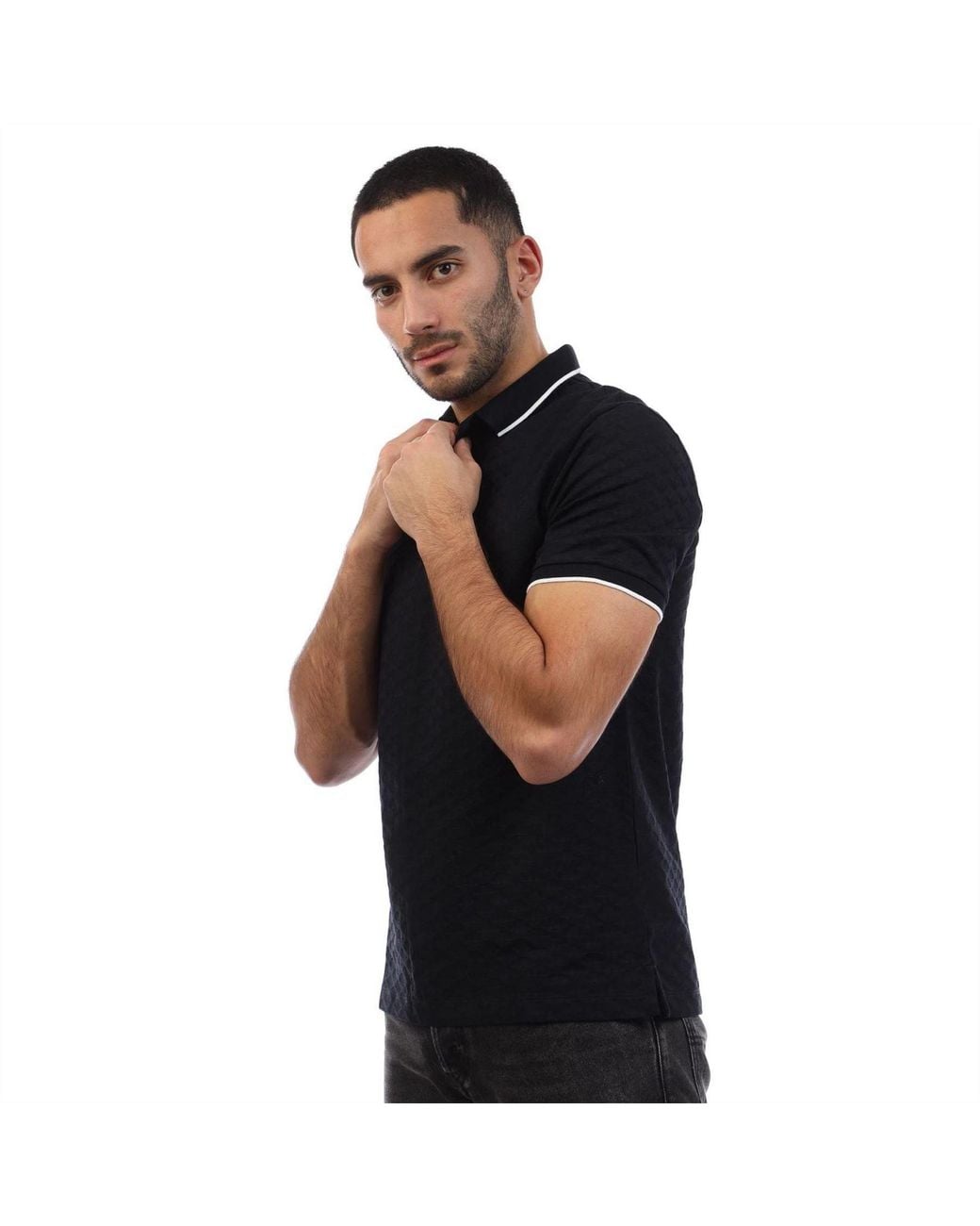 EA7 Black Jacquard Eagle Polo Shirt for men