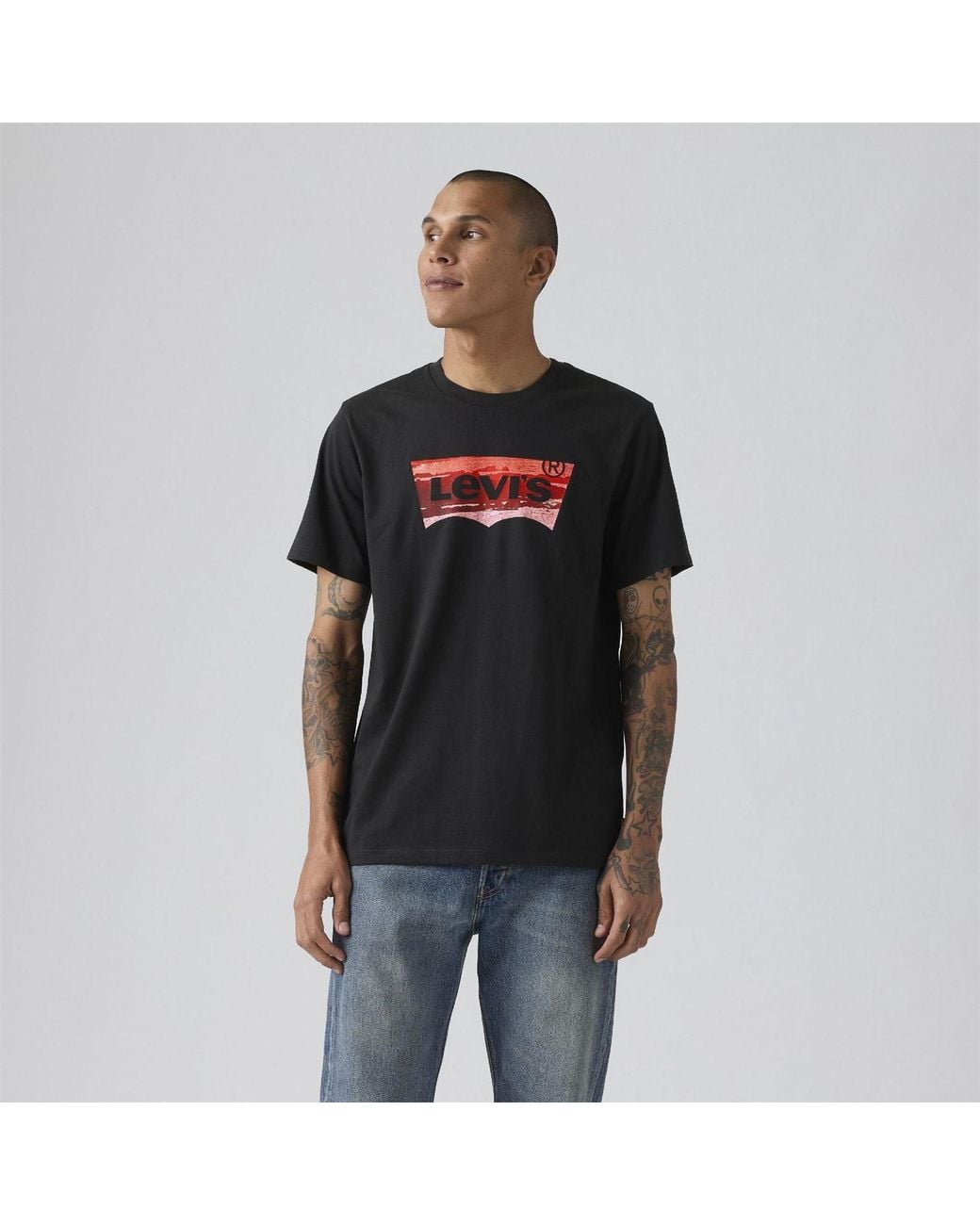 Levi's Black Wordmark Graphic Crew Neck Short Sleeve T-Shirt for men
