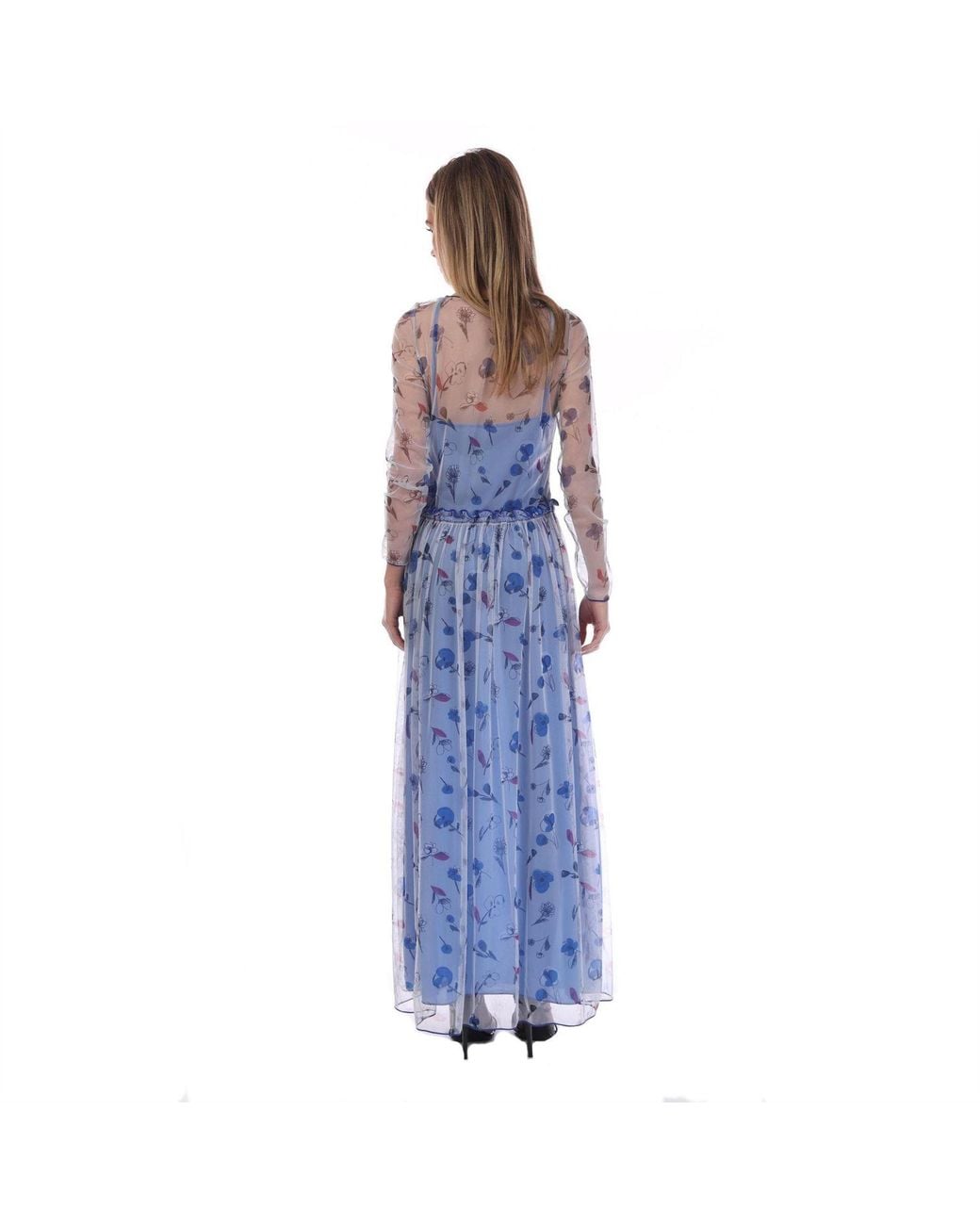 Emporio Armani Blue Sheer Floral Print Maxi Dress