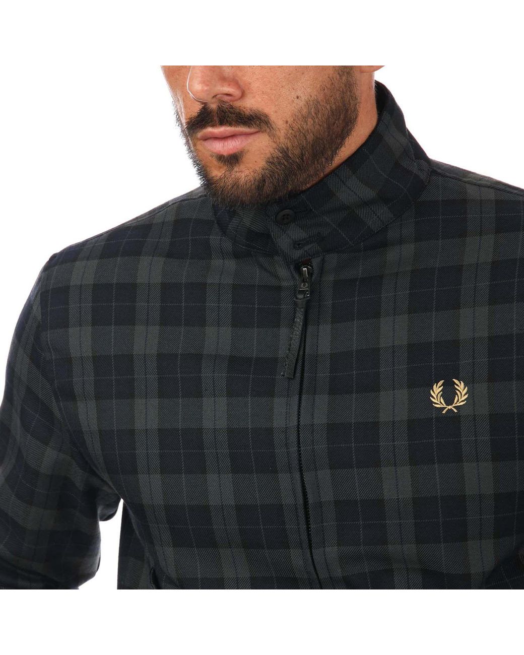 Fred Perry Wool Blend Check Harrington Jacket J1534 608, 46% OFF
