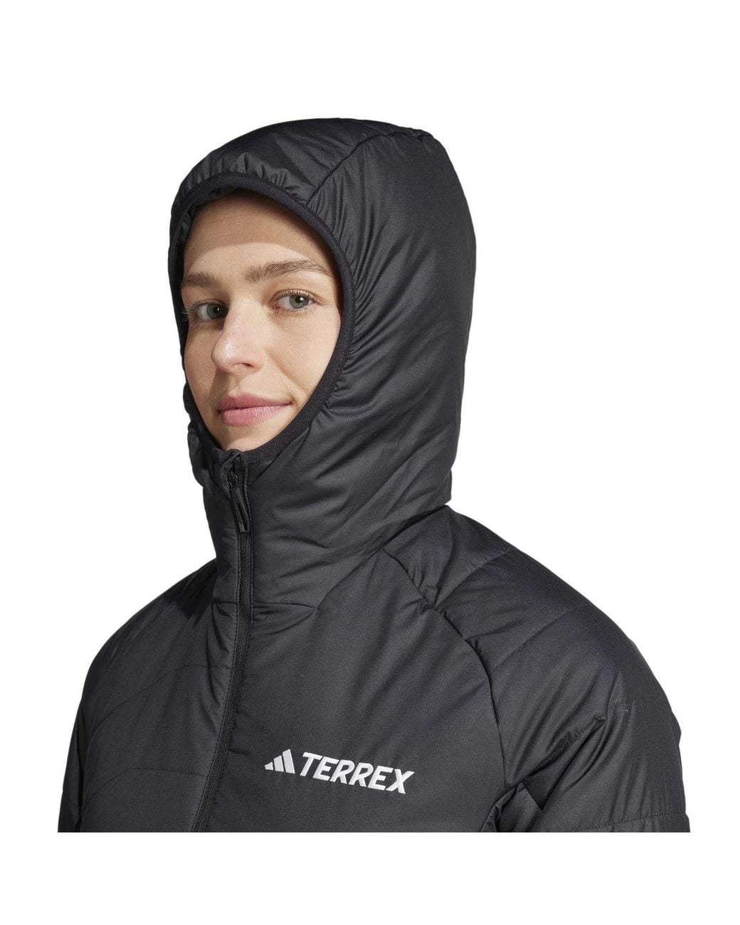 Adidas Black Solid Patterned Hooded Drawstring Puffer Jacket 12 (M)