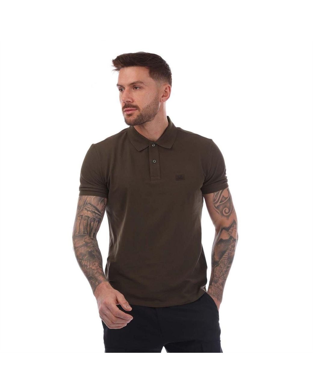 C P Company Brown Piquet Logo Polo Shirt for men