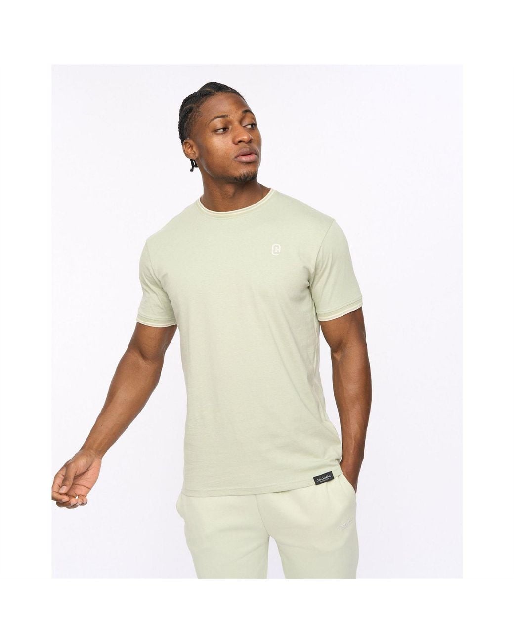 Crosshatch Green Preece Hem Label Patch Crew Neck Short Sleeve T-Shirt for men
