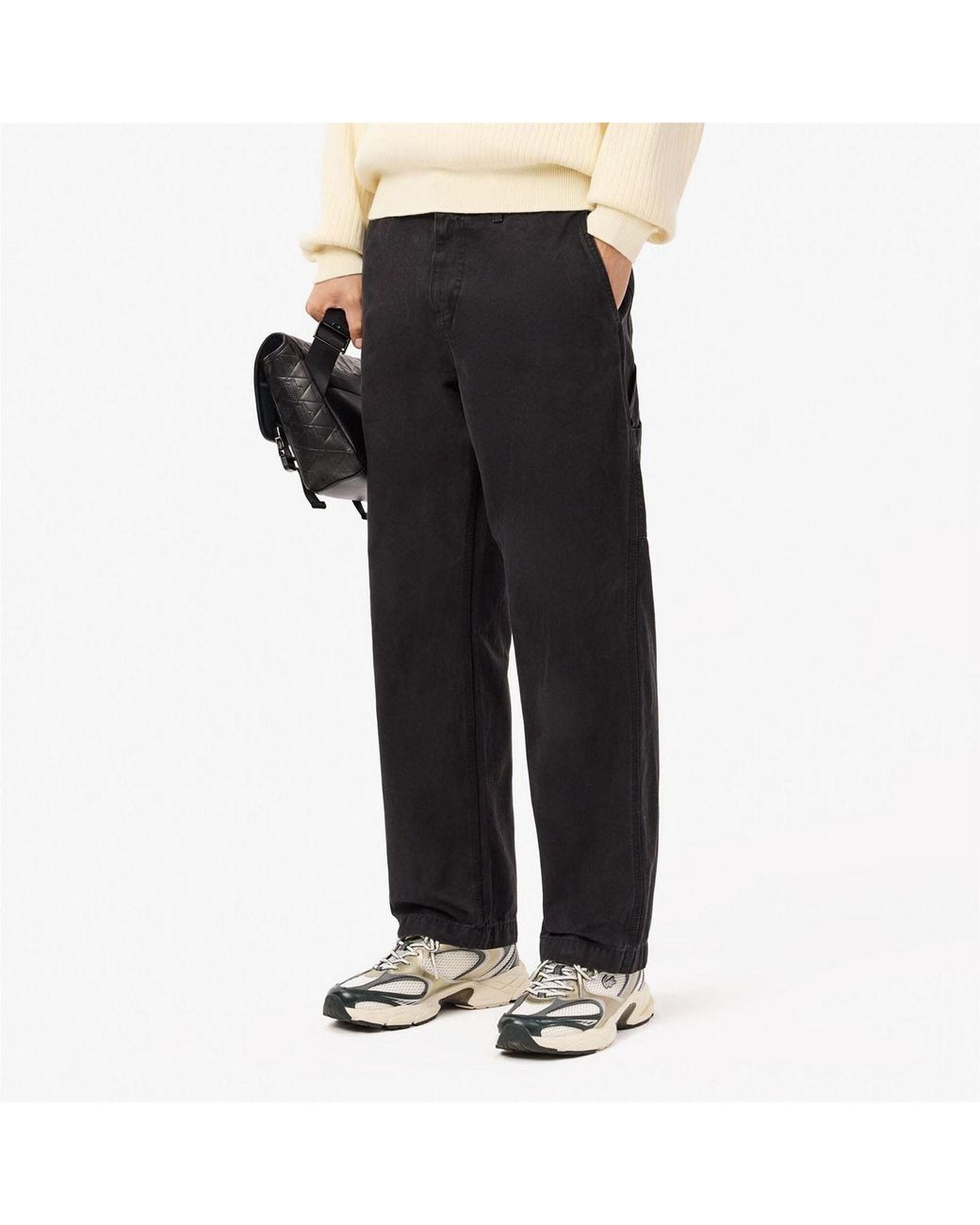 Lacoste Black Fit Cotton Canvas Carpenter Pants for men