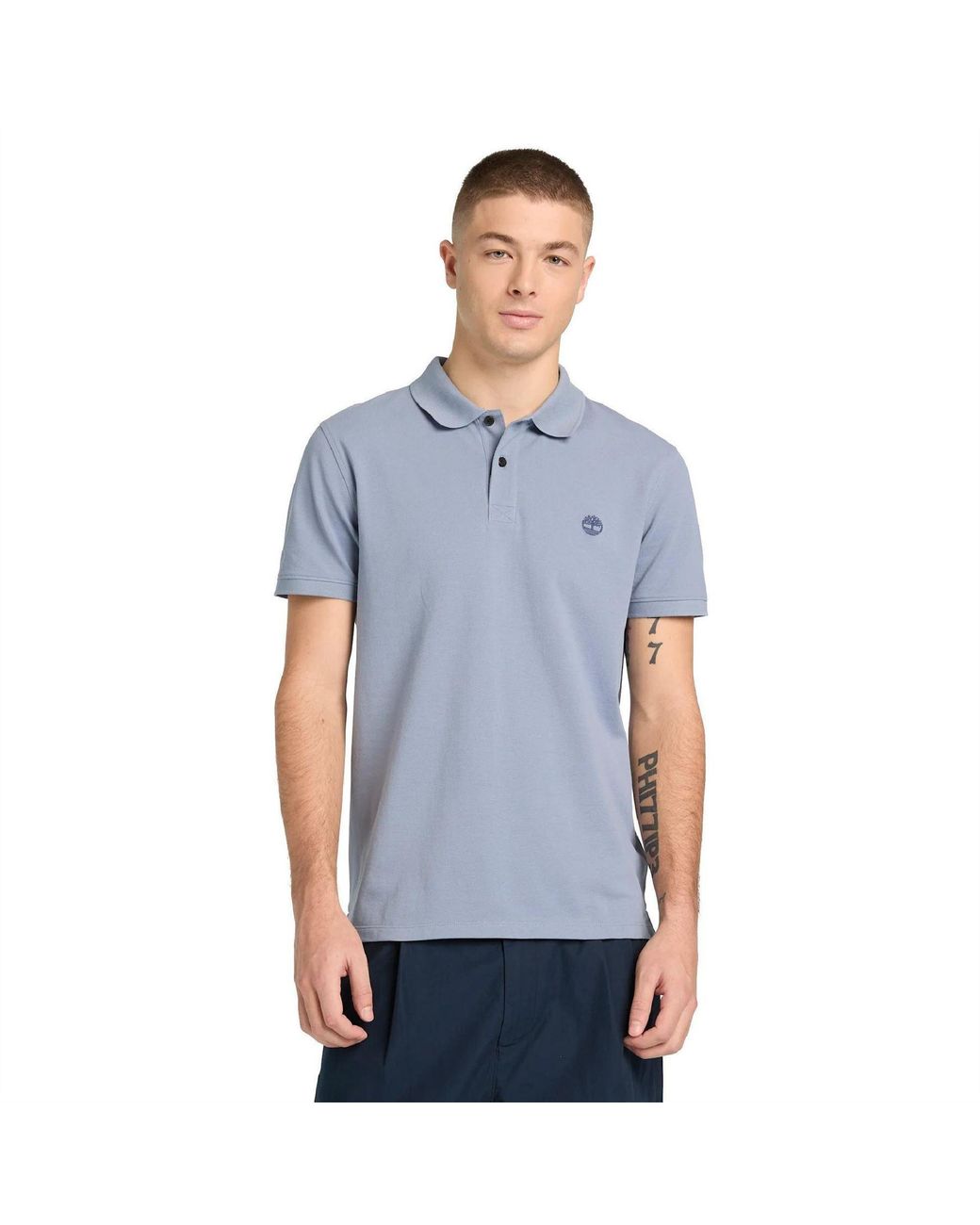 Timberland Blue Millers River Cotton Short-Sleeve Slim-Fit Polo Shirt for men