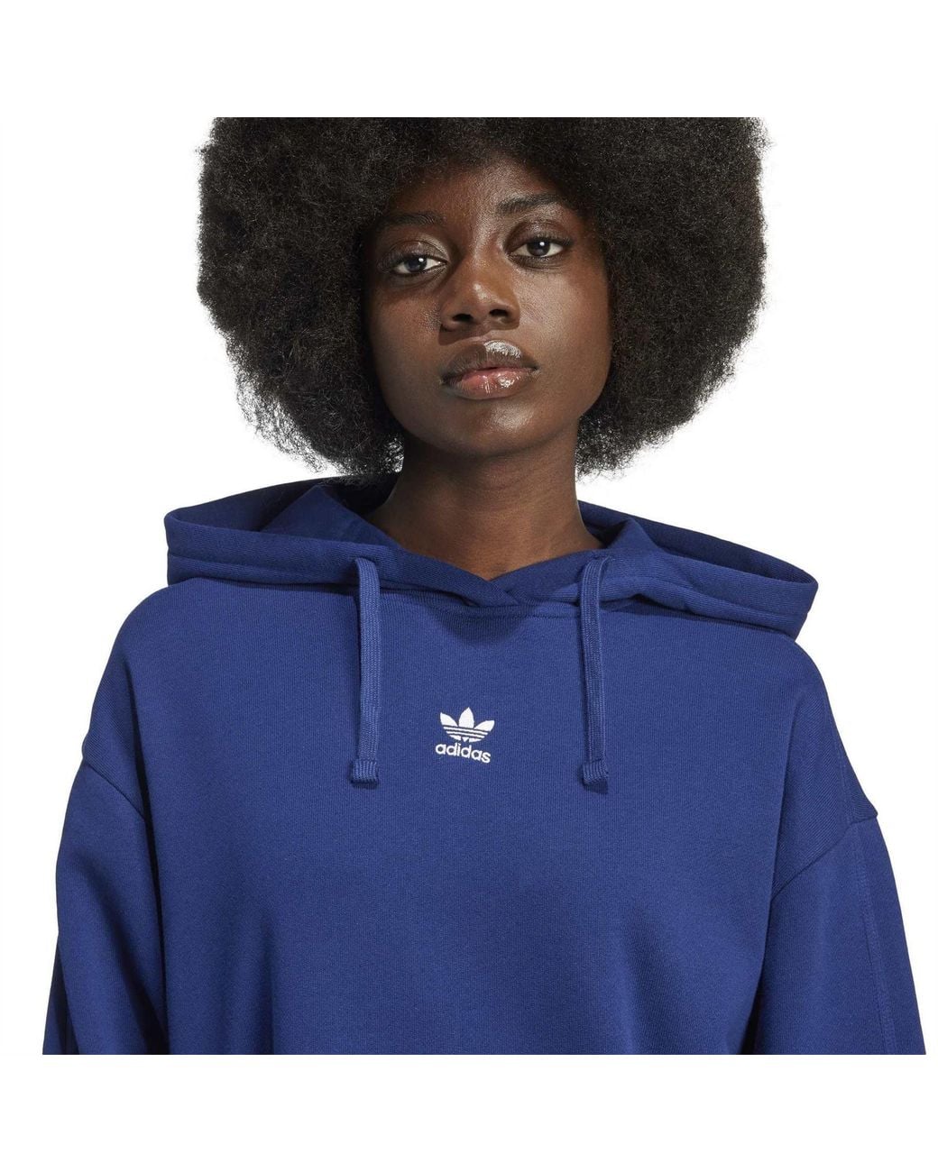 Adidas Originals Blue Essential Oversized Hooded Kangaroo Pocket Sweatshirt 6 (Xxs)
