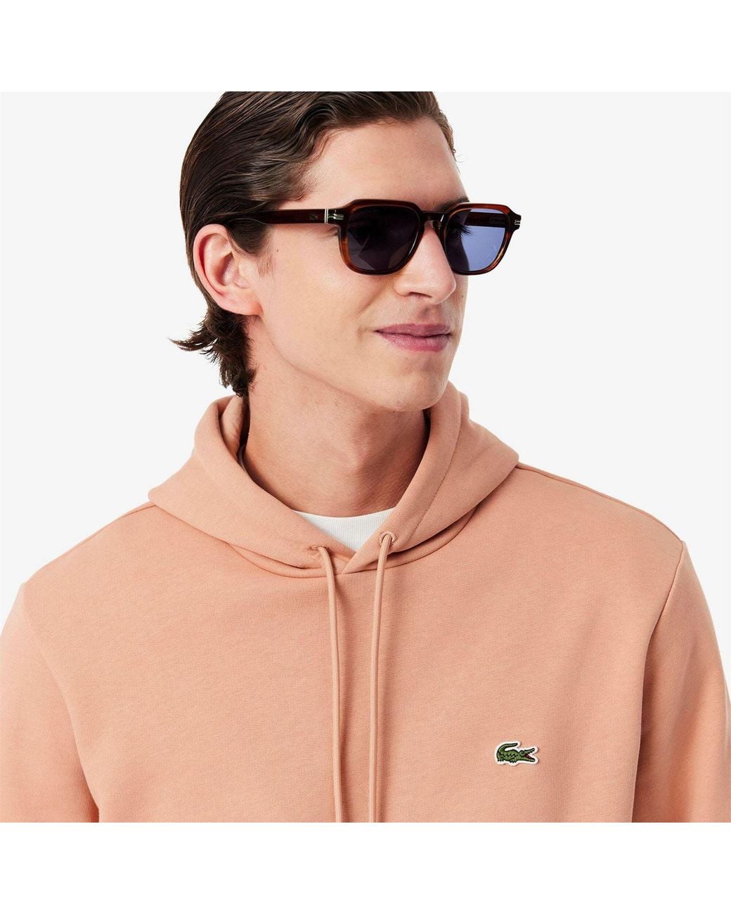 Lacoste Pink Cotton Fleece Hoodie for men