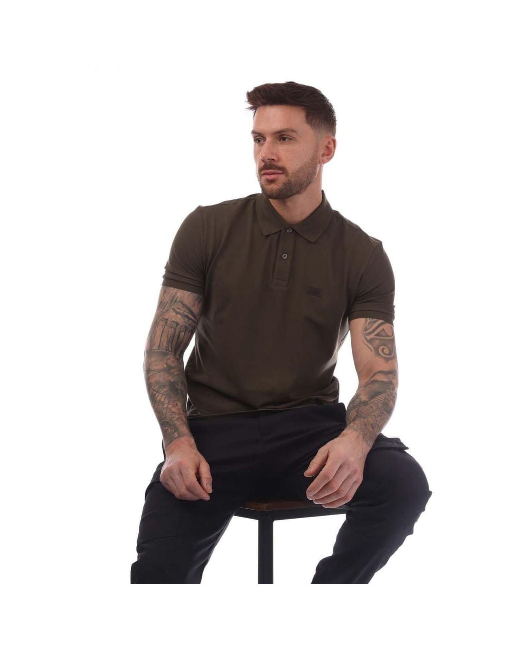 C P Company Brown Piquet Logo Polo Shirt for men