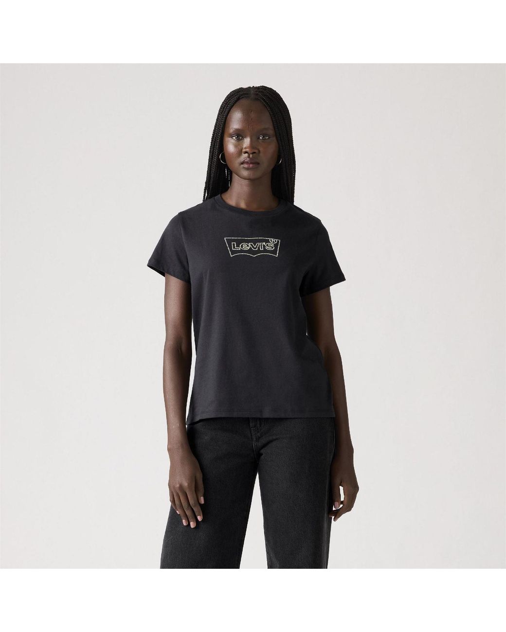 Levi's Black The Perfect Wordmark Graphic Crew Neck Short Sleeve T-Shirt 8 (Xs)