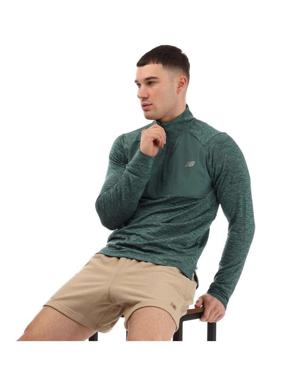 New Balance Green Heat Grid Half Zip Top for men