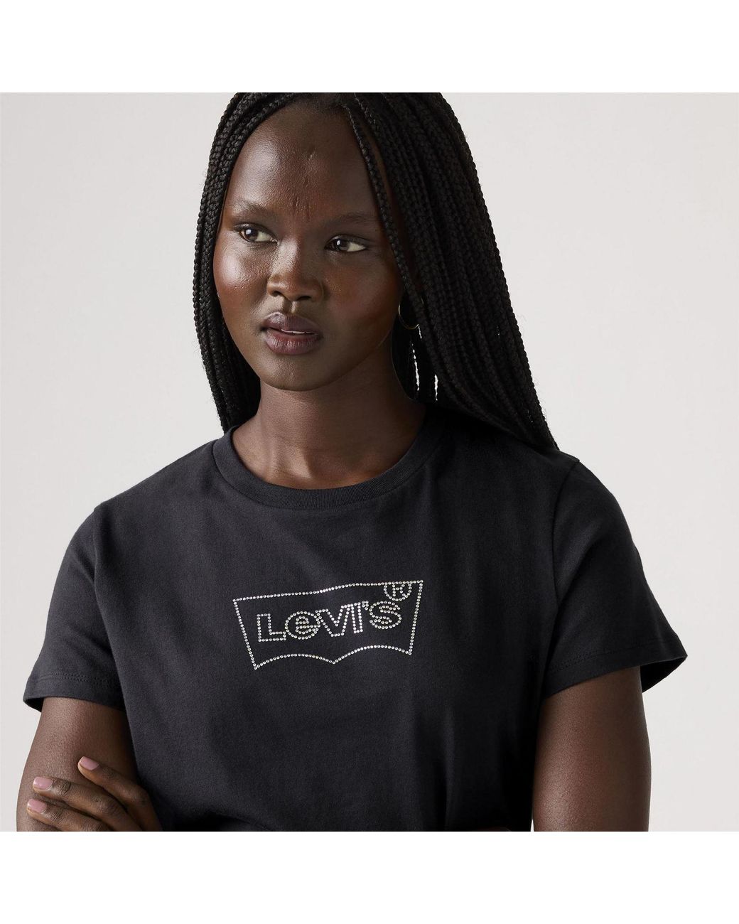 Levi's Black The Perfect Wordmark Graphic Crew Neck Short Sleeve T-Shirt 8 (Xs)