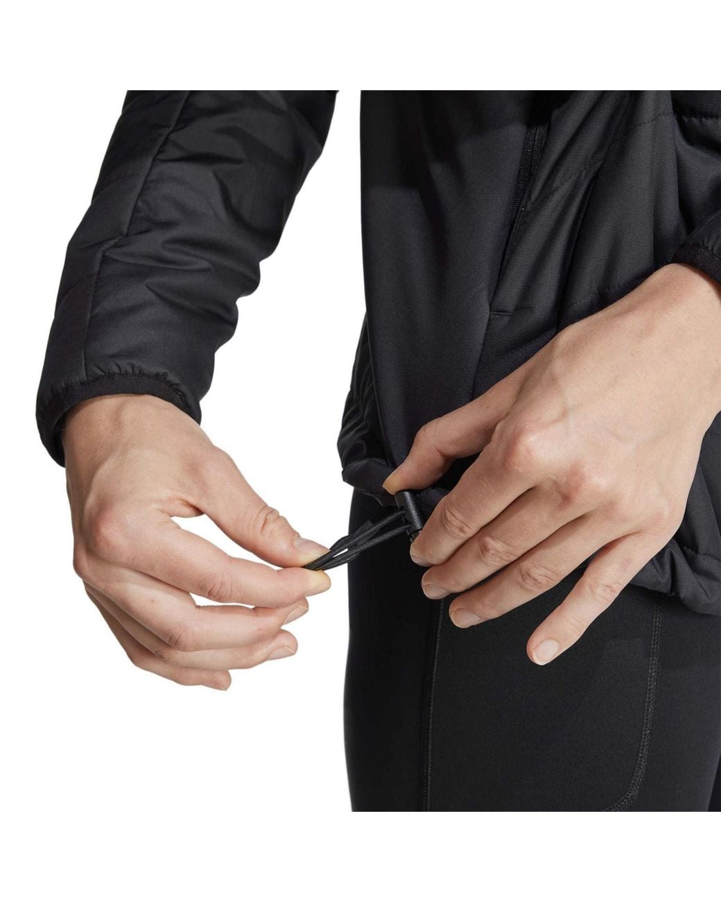 Adidas Black Solid Patterned Hooded Drawstring Puffer Jacket 12 (M)