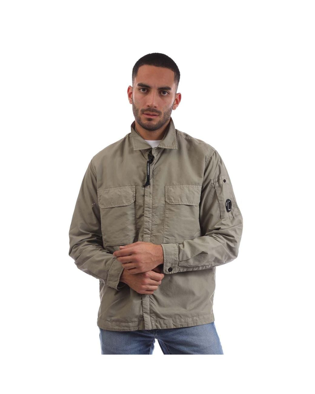 C.P. Company Flatt Nylon Lens Zipped Overshirt in Brown for Men