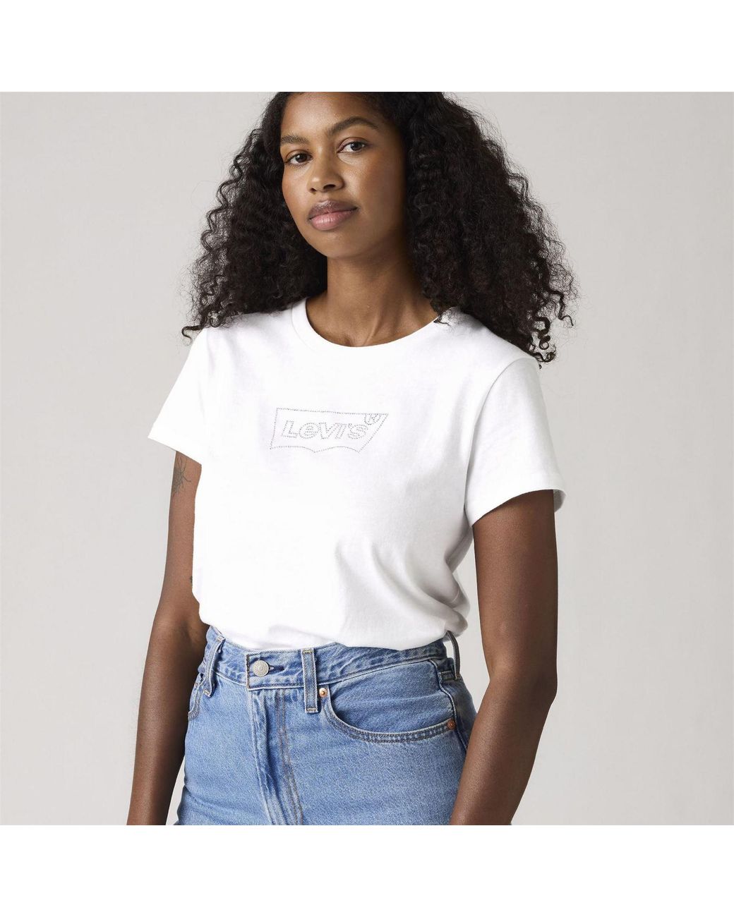 Levi's White The Perfect Wordmark Graphic Crew Neck Short Sleeve T-Shirt 8 (Xs)