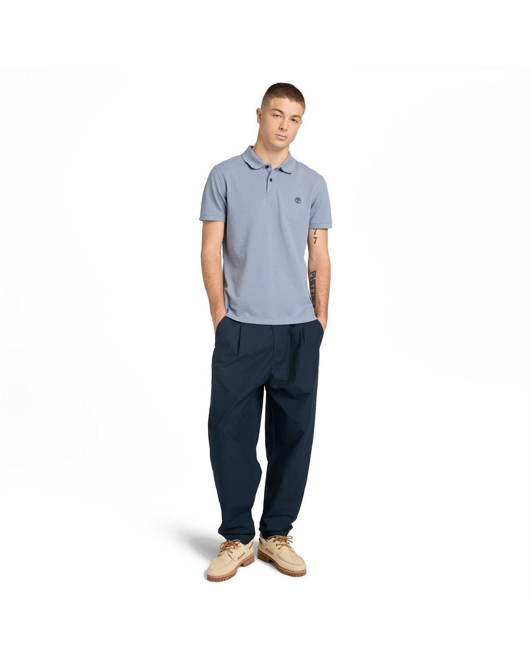 Timberland Blue Millers River Cotton Short-Sleeve Slim-Fit Polo Shirt for men