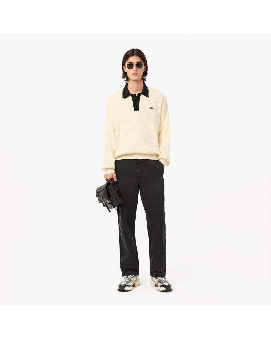 Lacoste Black Fit Cotton Canvas Carpenter Pants for men