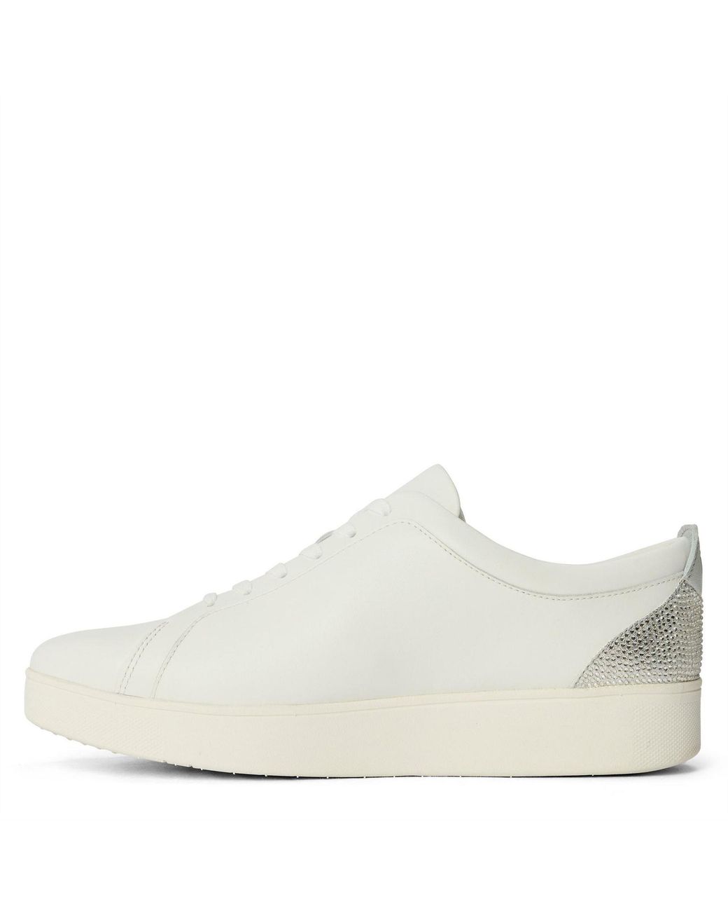 Fitflop White Rally Crystal-Backtab Leather Trainers Leather Crystal Covered Microfibre