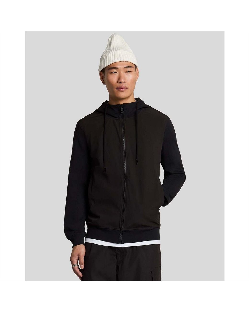 Lyle & Scott Black Hybrid Zip Through Hoodie for men