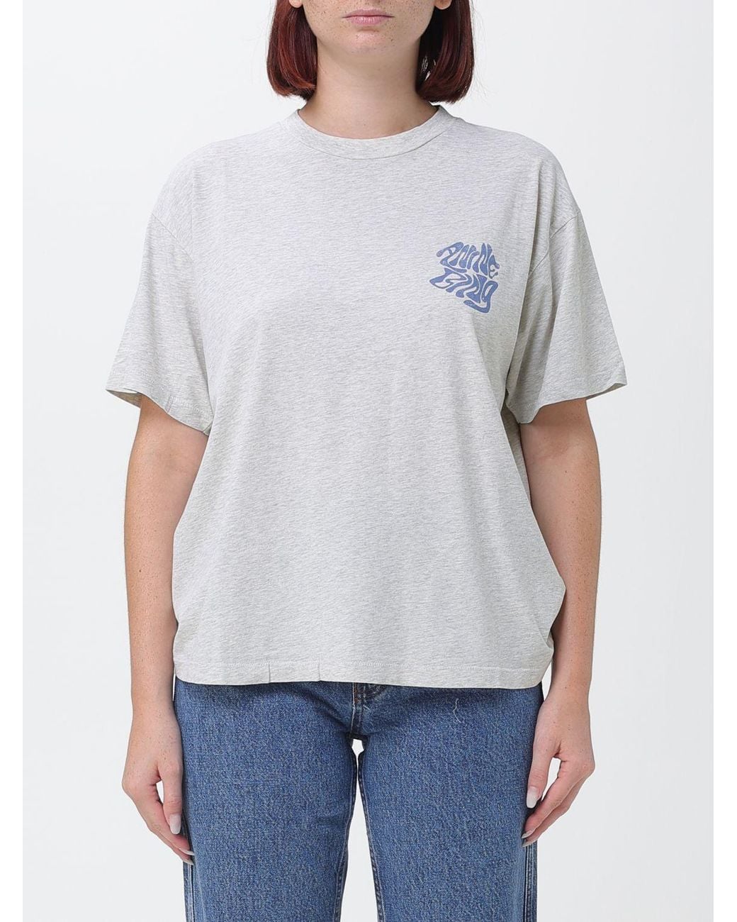 Anine Bing Gray Cotton T-Shirt With Slogan Print And Dropped Shoulders