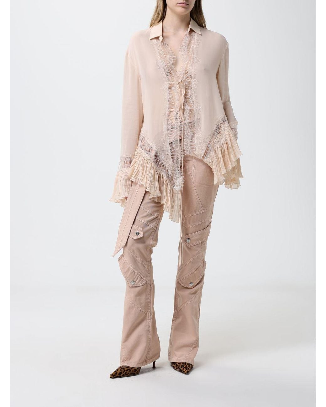 Blumarine Pink Slim Fit Cotton Trousers