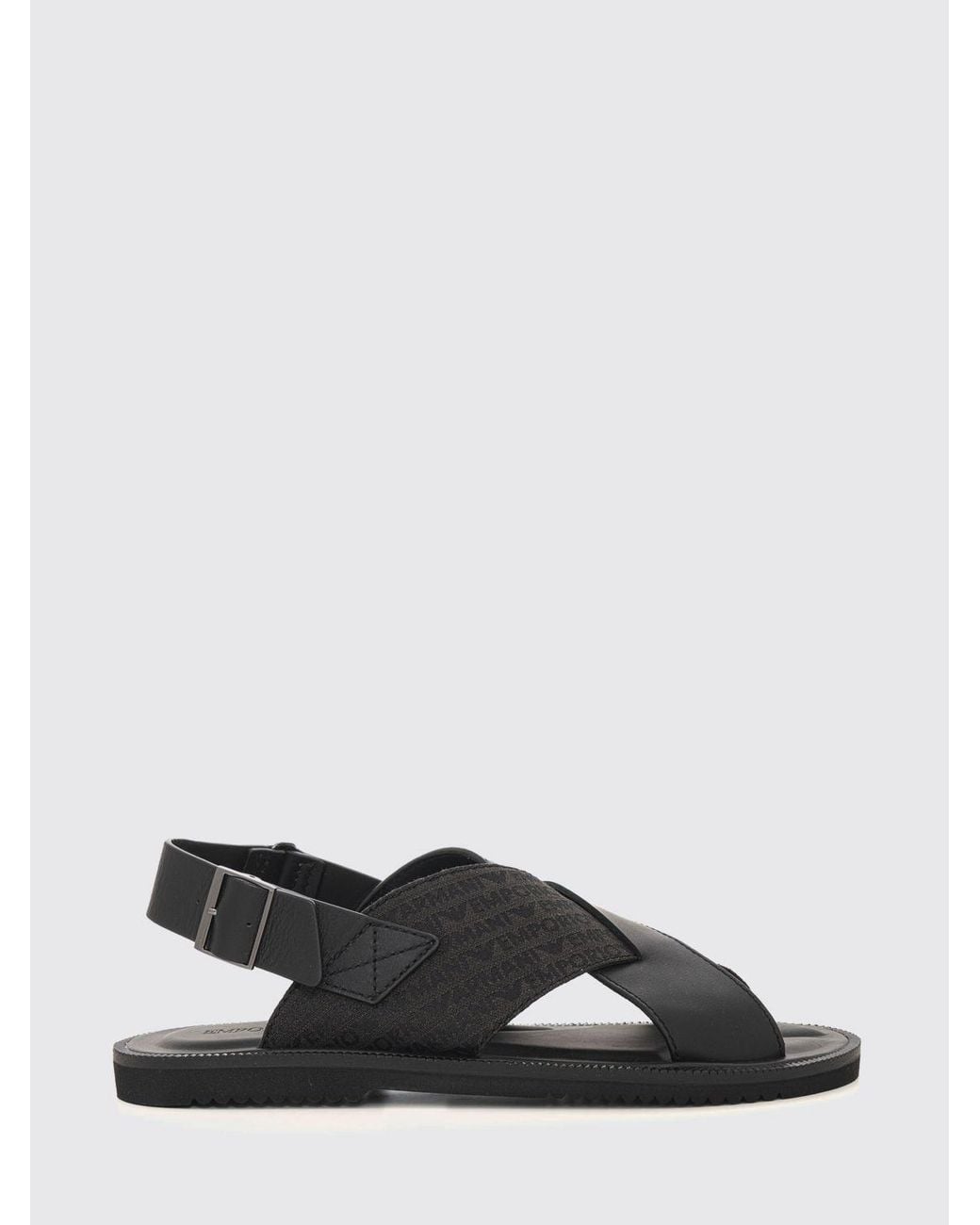 Emporio Armani Black Jacquard Logo Nylon And Leather Slingback Sandals for men